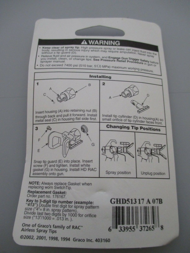Graco HD RAC GHD513 Airless Switch Tip