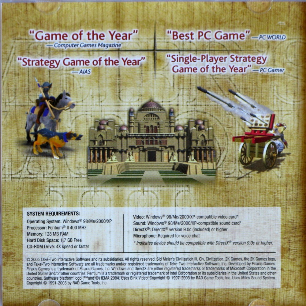 Sid Meier's Civilization III (PC, 2005) CDROM Only, TESTED in Windows 10