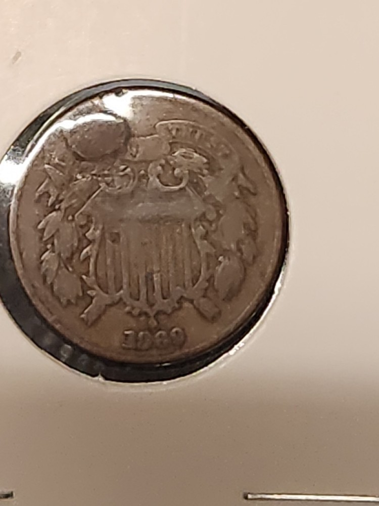1869 Post Civil War Usa 2 Cent Piece Possible Error