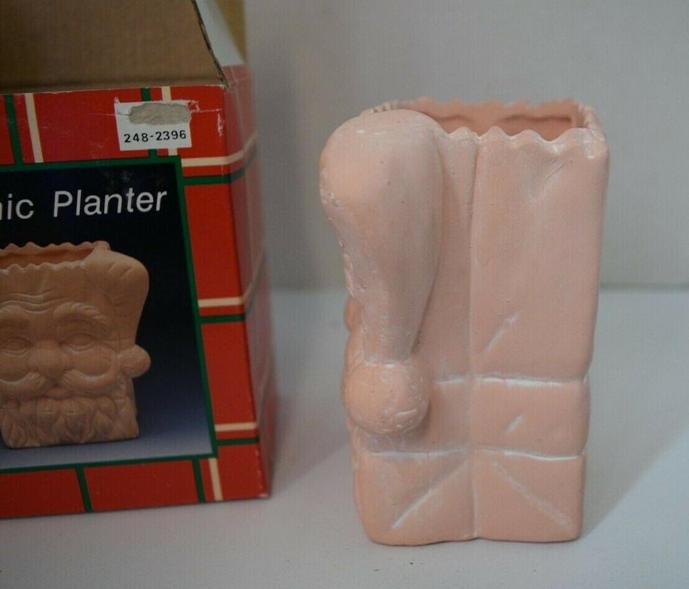 CERAMIC SANTA FACED PLANTER NEW IN BOX