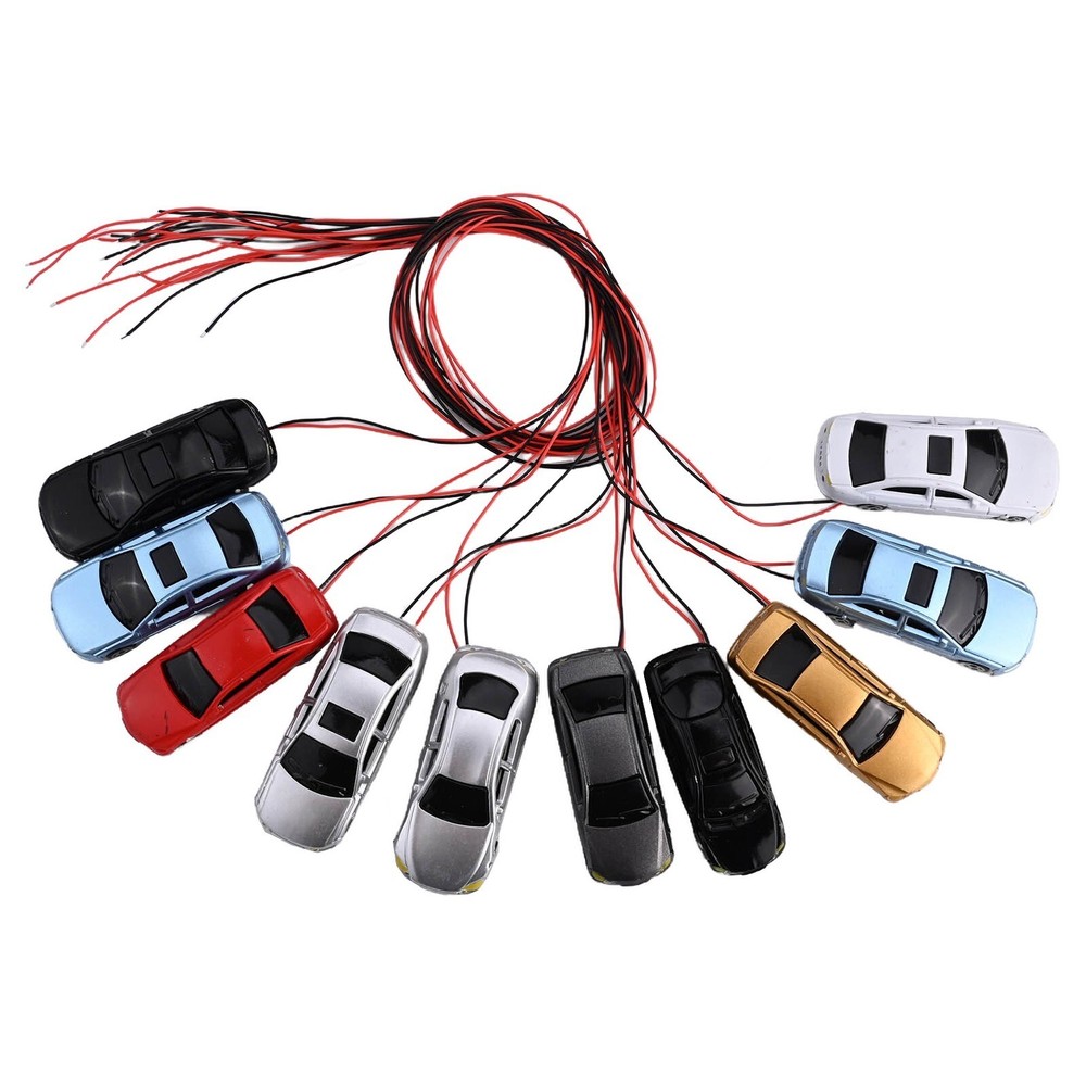 HO Scale Random Color Illuminated Model Car Train Set 45mm Length 10 Pcs
