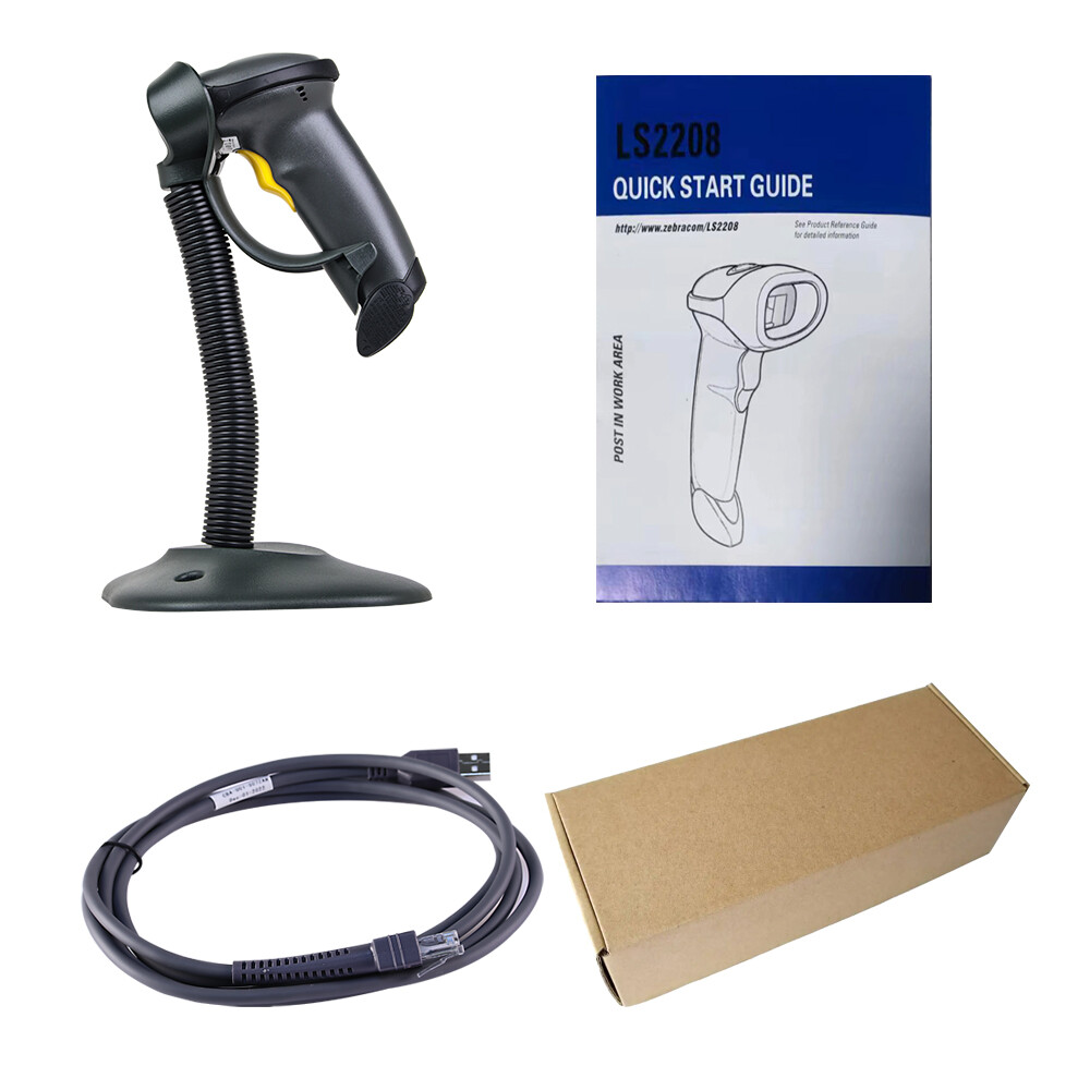 Zebra Symbol LS2208-SR20007R-NA 1D Laser Barcode Scanner w/Stand + USB Cable