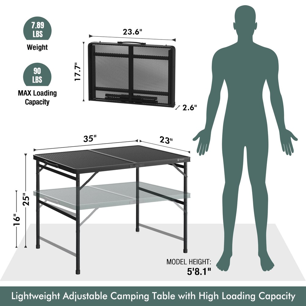 VILLEY Portable Camping Table 3 ft Grill Folding Table Lightweight Camping Table