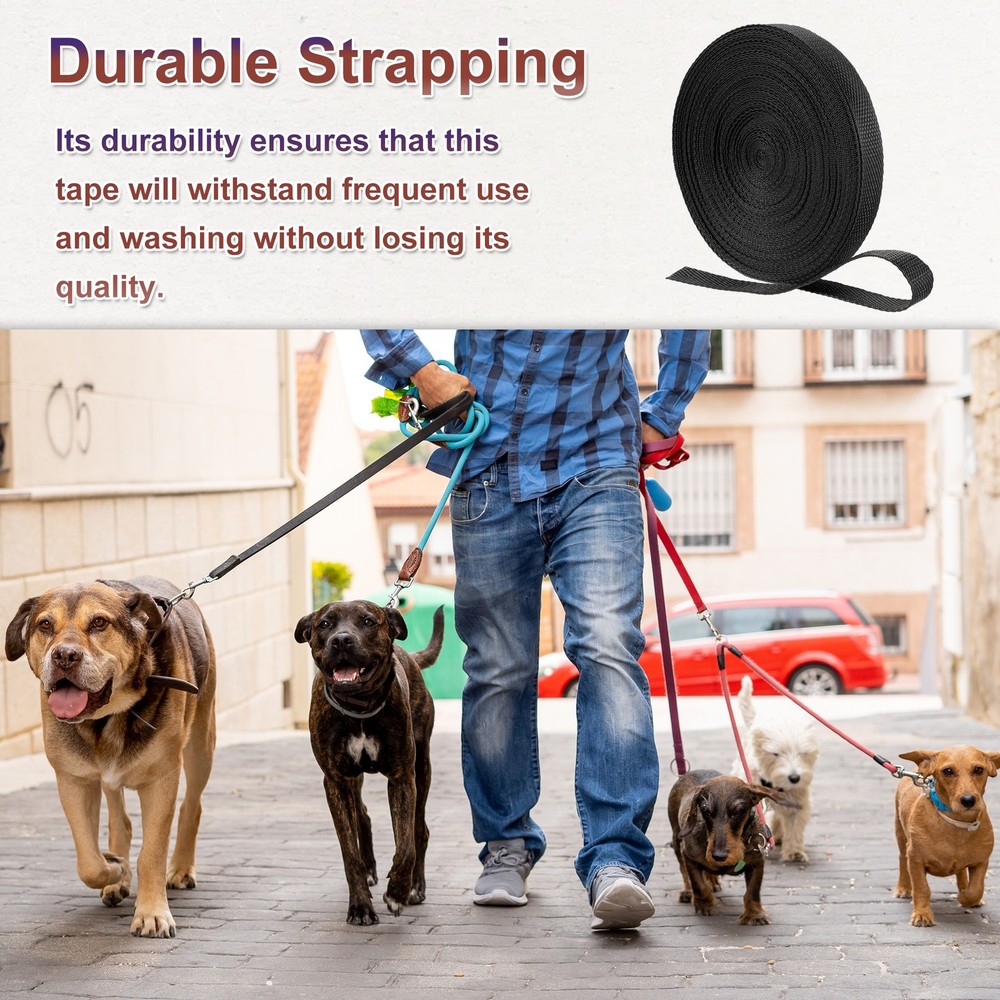 Nylon Webbing Strap, 22 Yards x 3/4" Polypropylene Flat Webbing Strap (Black)