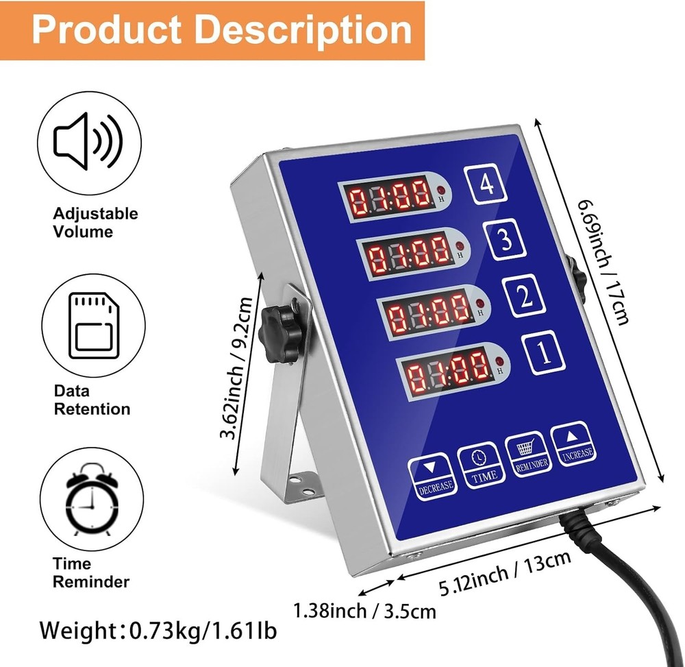 Precision Kitchen Timers for Cooking – 4 Channel Commercial Kitchen Timer Res...