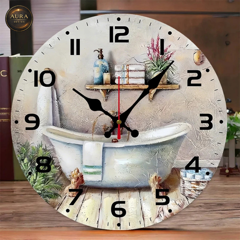 Modern Wall Clock 25cm - 2D Home Bathtub Design