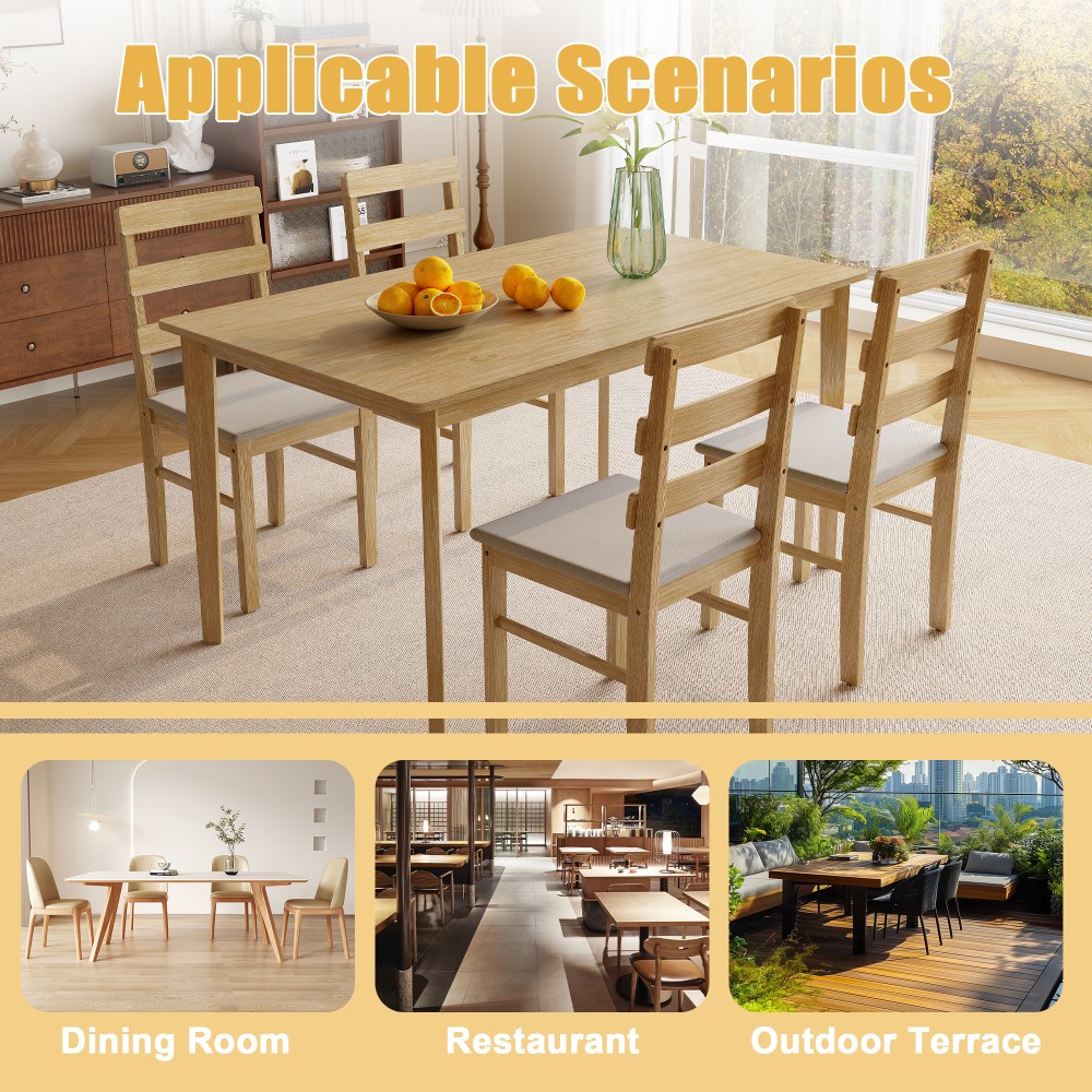 Kitchen Dining Set for 4 Rectangle Table and Chairs Dining Room Solid Wood