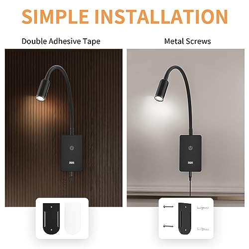 LED Wall Mounted Bedside Lamp with Flexible Gooseneck, Remote Control Black
