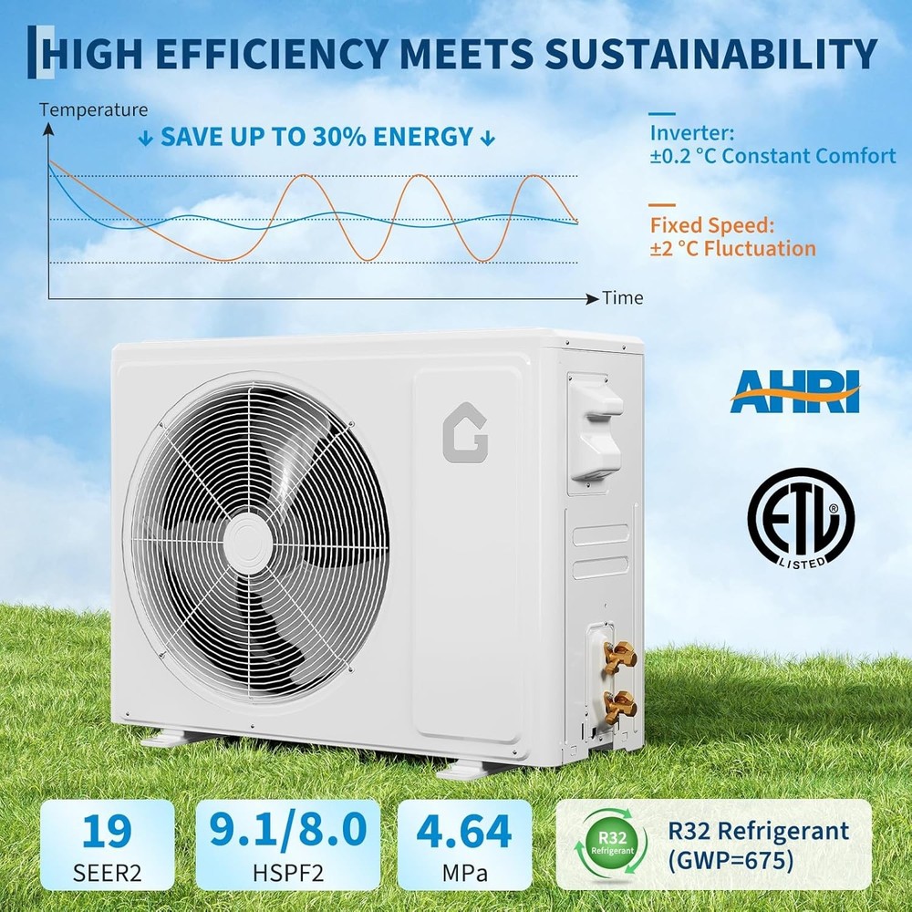 12000 BTU Ductless Mini Split Air Conditioner Heating & Cooling Systems 19 SEER2