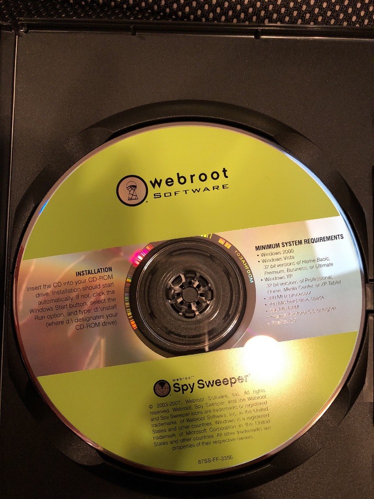Webroot Spy Sweeper Windows 2003-2007 Software plus Case