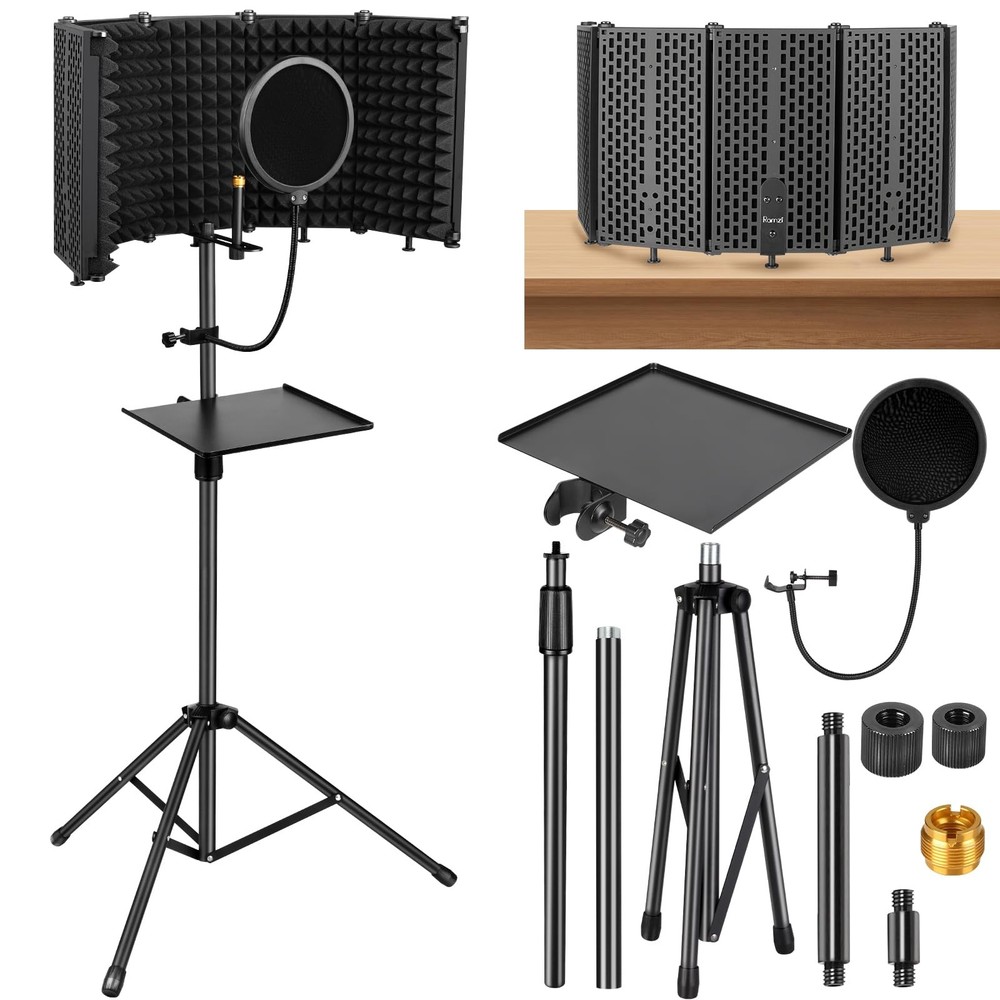 Microphone Stand with Isolation Shield and Pop Filter for Studio Recording