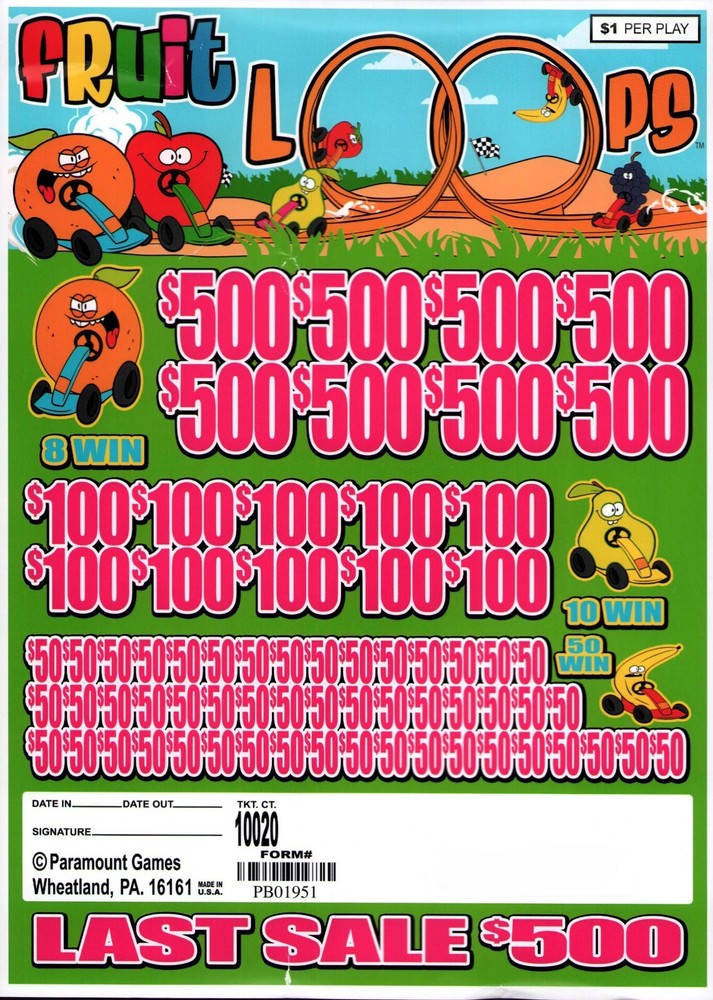 Pull Tab Ticket - Jar - Game - Fruit Loops - 10,020 ct