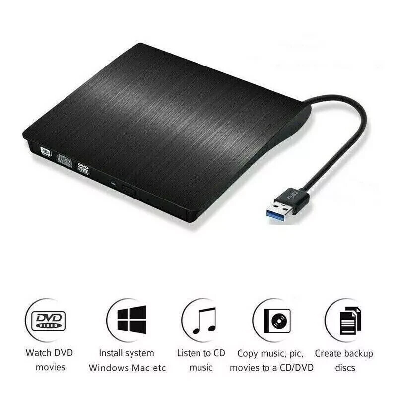 External CD DVD Drive For PC Laptop Windows 11 10 USB 3.0 Burner Reader Writer