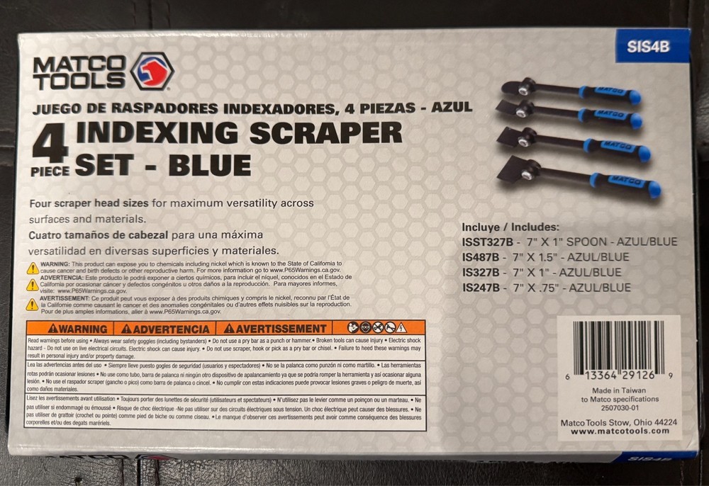 New Matco Tools 4pc Indexing Scraper Set Blue SIS4B