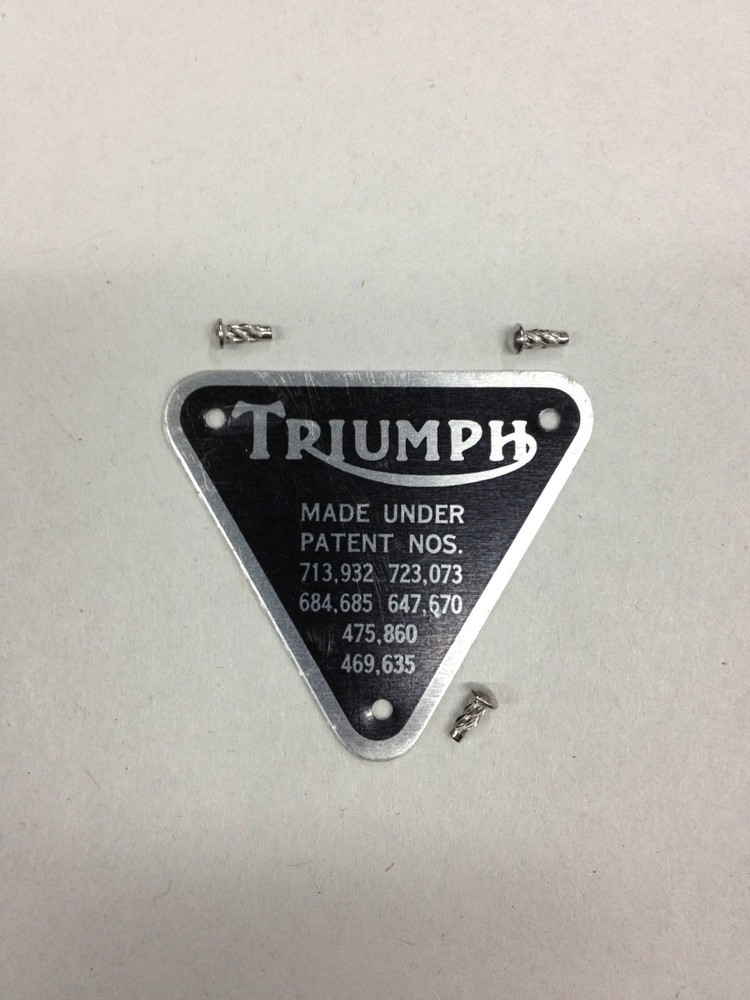TRIUMPH PATENT PLATE WITH RIVETS