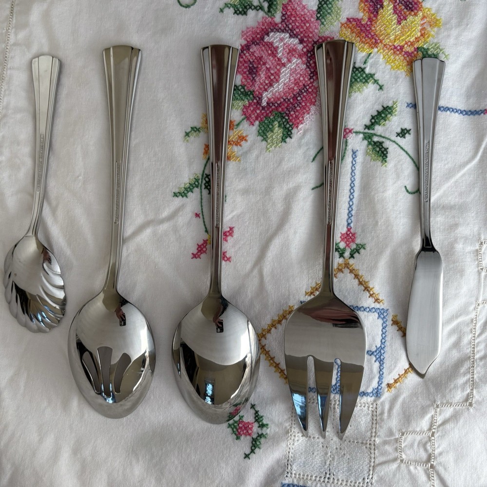 Reed & Barton BOULEVARD Stainless 5pc Hostess Serving Set - Ridges Glossy