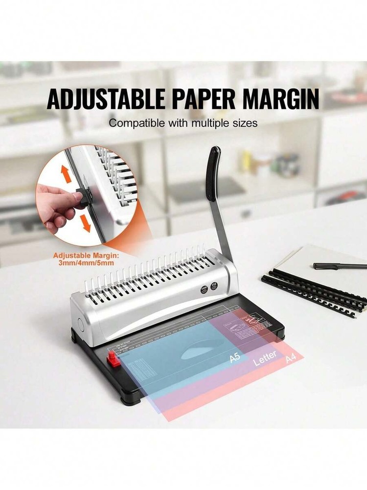 Comb binding machine, 21-hole binding, can bind 450 sheets of paper.