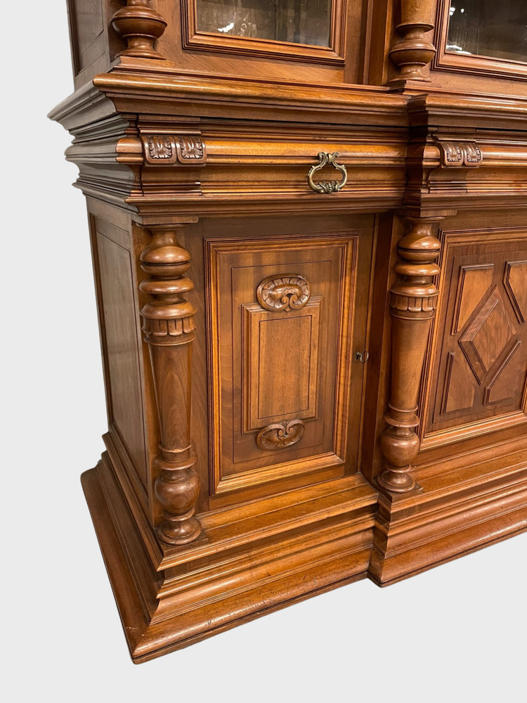 1900 Walnut Renaissance Style Bookcase