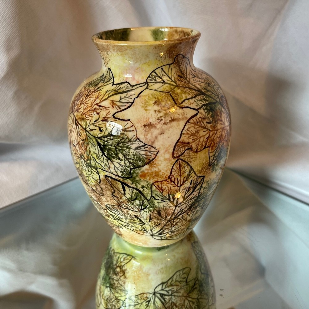 Vintage 1990 Abstract Leaf Pattern 6" Ceramic Vase Signed K. Borecky