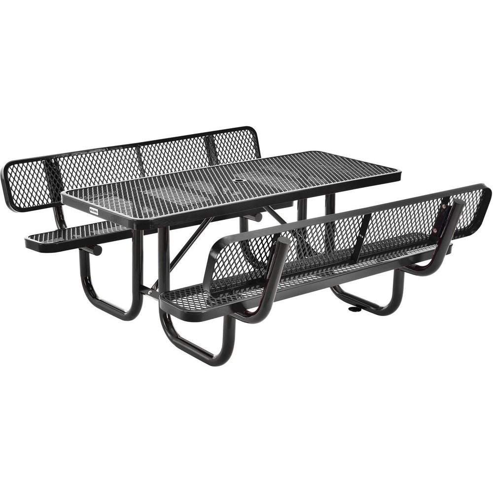 6' Rectangular Outdoor Expanded Metal Picnic Table With Backrests Black