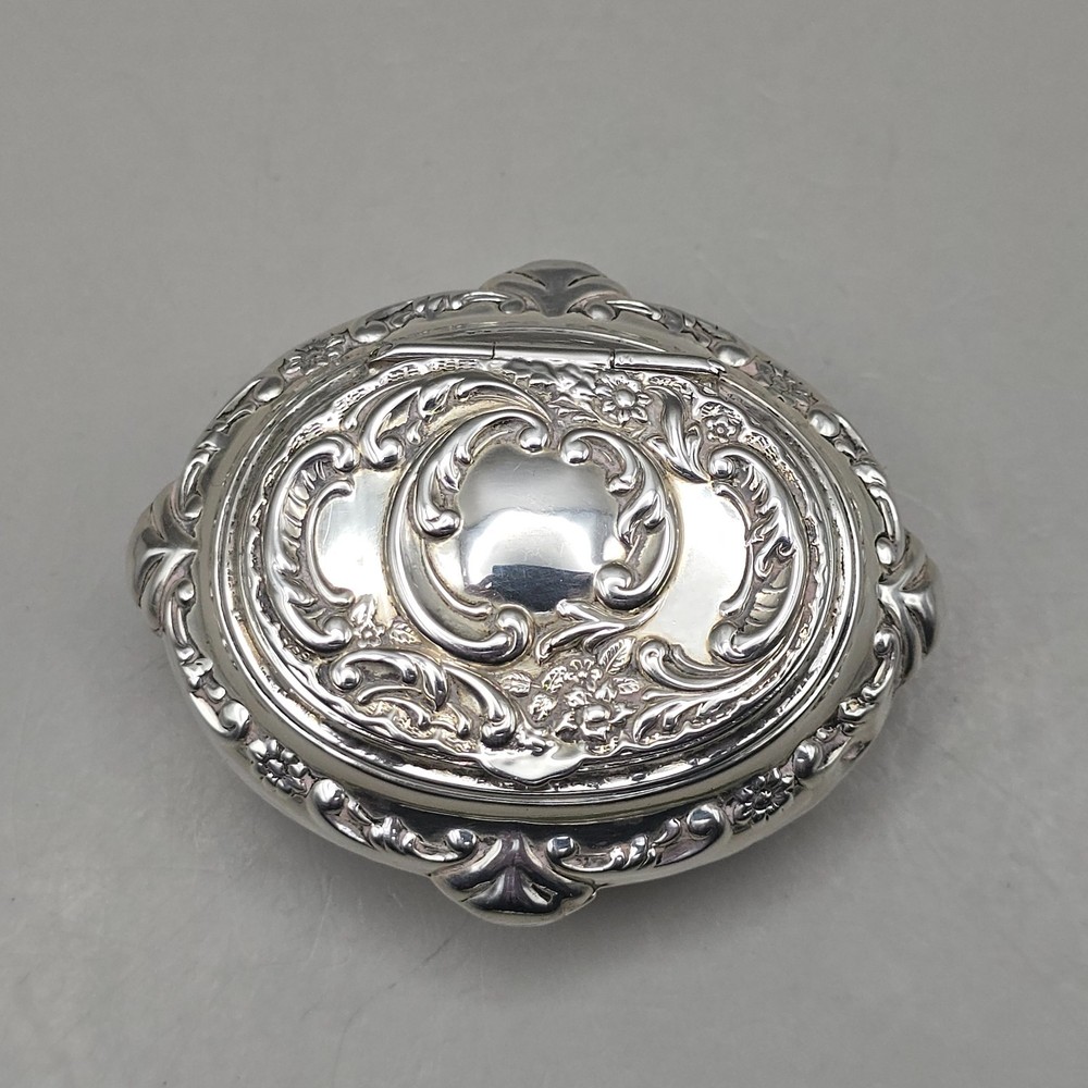 Antique Solid Silver Snuff/Pill Box Birmingham 1901 Gilt Interior Rococo Design