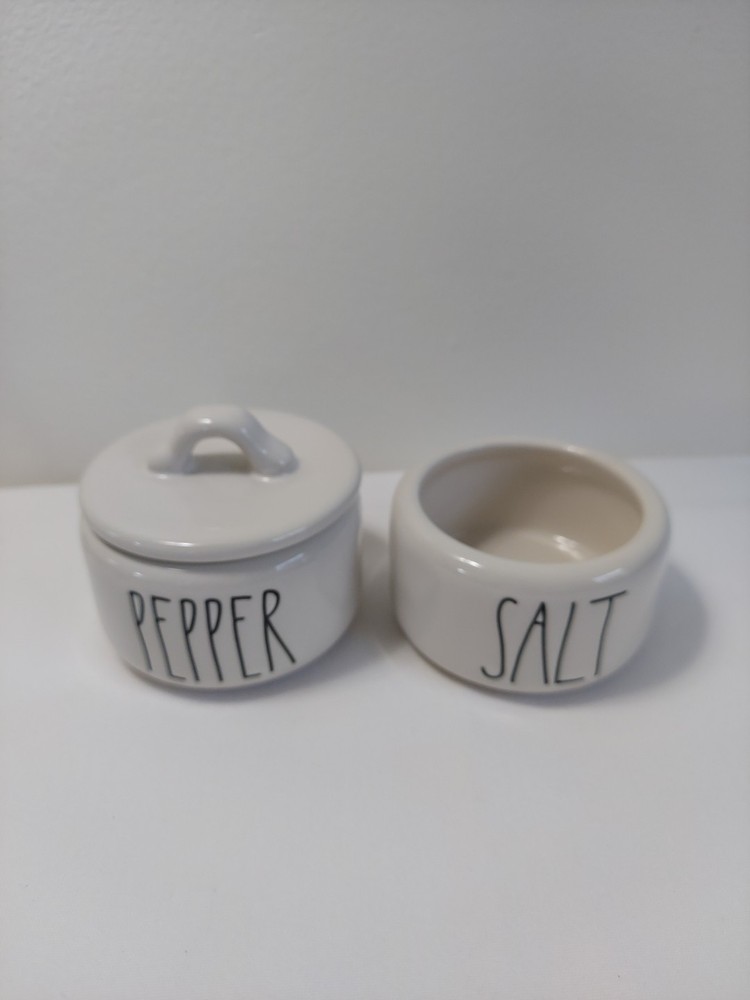 Rae Dunn Pinch Salt & Pepper Ceramic Stackable Container, 2" x 3" each