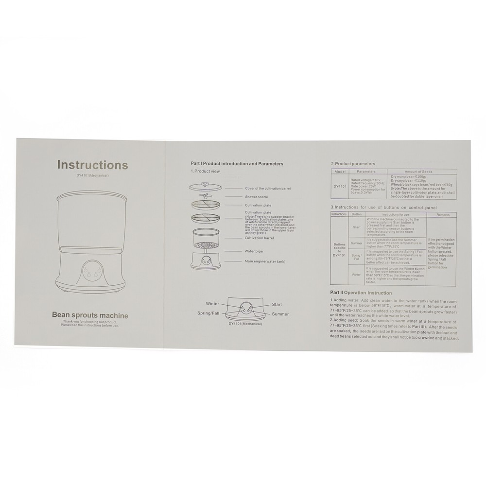 Automatic Bean Sprouts Machine Thermostat 2 Layer Bean Sprouter Seed Sprout Make
