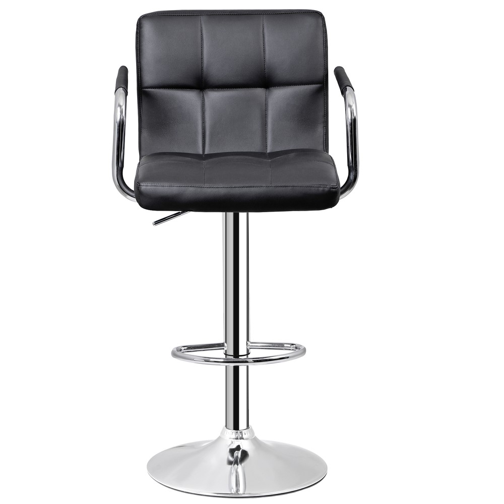 Adjustable Bar Stools with Armrest Square Back Swivel Bar Stools Set of 2 Black