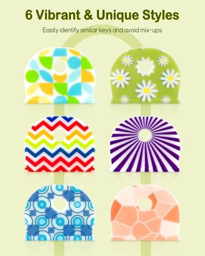 12 Pcs Key Covers Caps, 1" Key Identifiers with Labels, Printed Pattern