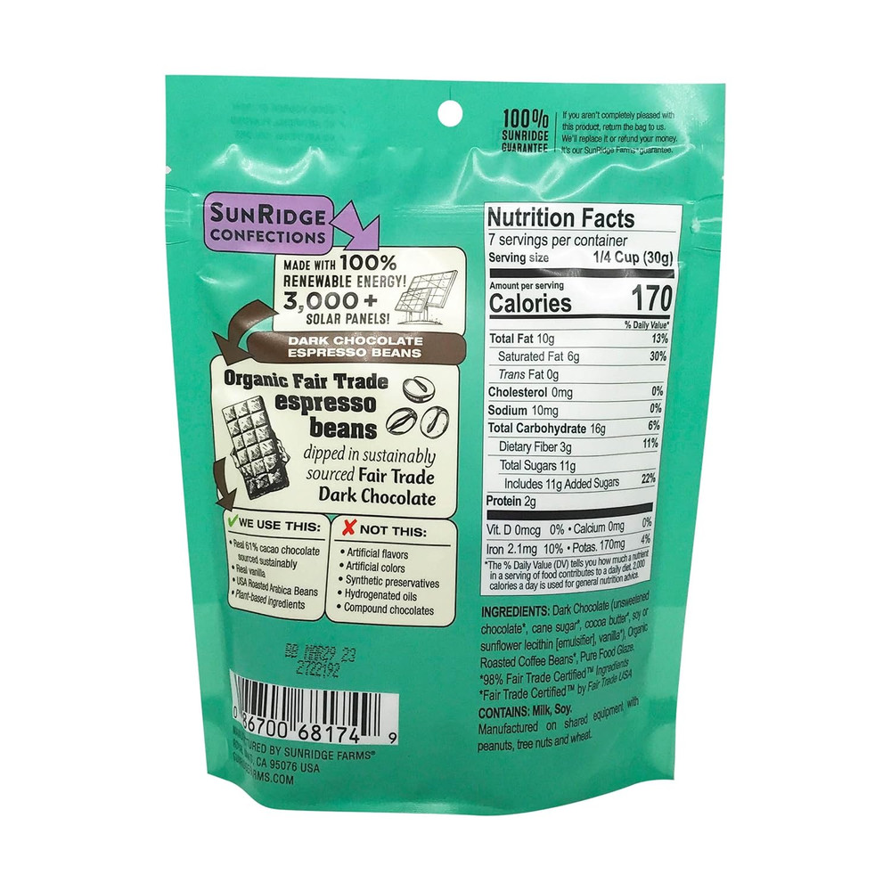 SUNRIDGE FARM ESPRESSSO BEANS DK CHOC 7 OZ