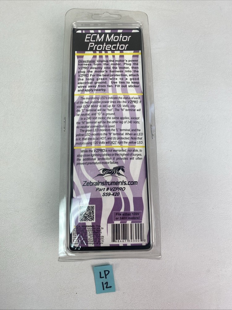 Zebra Instruments VZPRO ECM Motor Protector Surge Protection S59-420