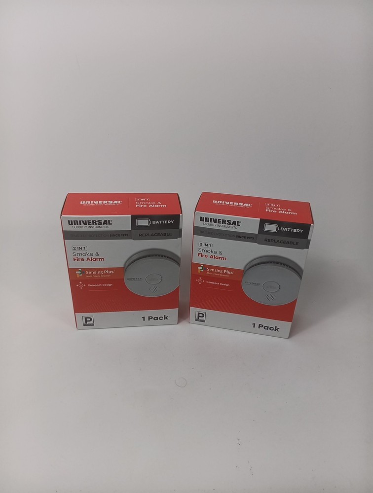 2 Universal Security Instruments 9-V White Smoke Detector w Photoelectric Sensor