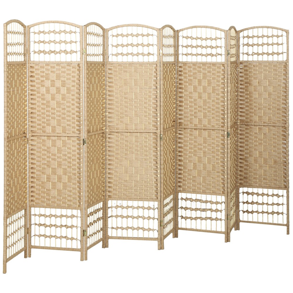 8 Panel Folding Room Divider Privacy Screen Wave Fiber Room Separator Natural