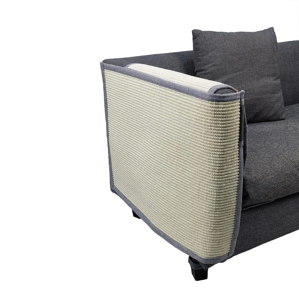 Fully Wrapped Cat Scratcher Couch- Natural Light gray right sofa armrest