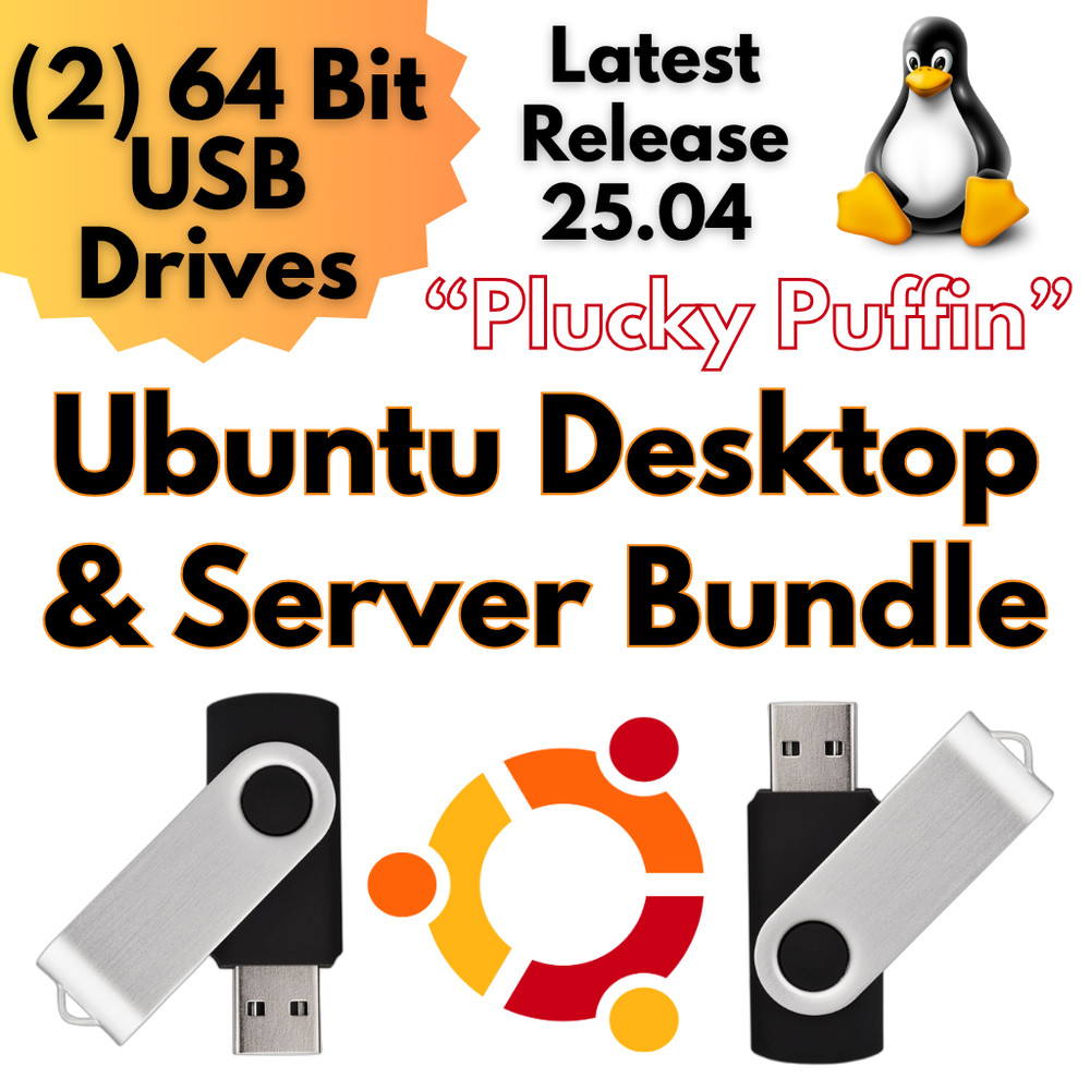 Ubuntu 25.04 Bootable USB Set Desktop & Server Edition Plucky Puffin Fast Ship