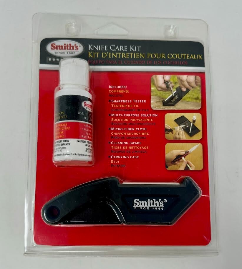 SMITH'S ' KNIFE CARE KIT ' TESTER, SOLUTION, CLOTH, SWABS, AND CASE