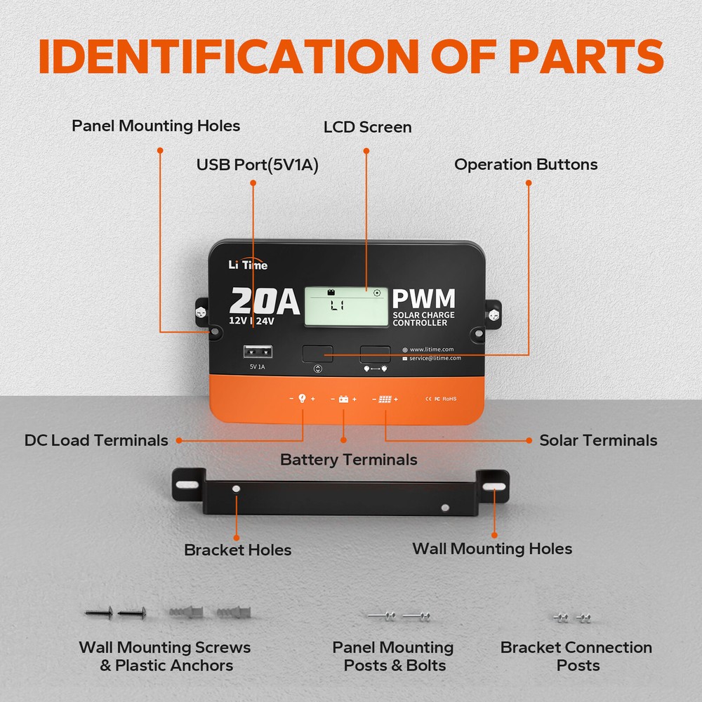 Litime 12/24V 30A PWM Solar Panel Battery Charge Controller LCD Regulator USB