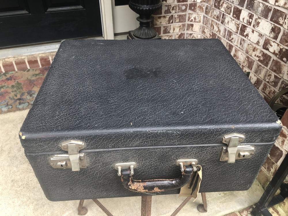 Antique Train Travel Case Black w/Key As Is