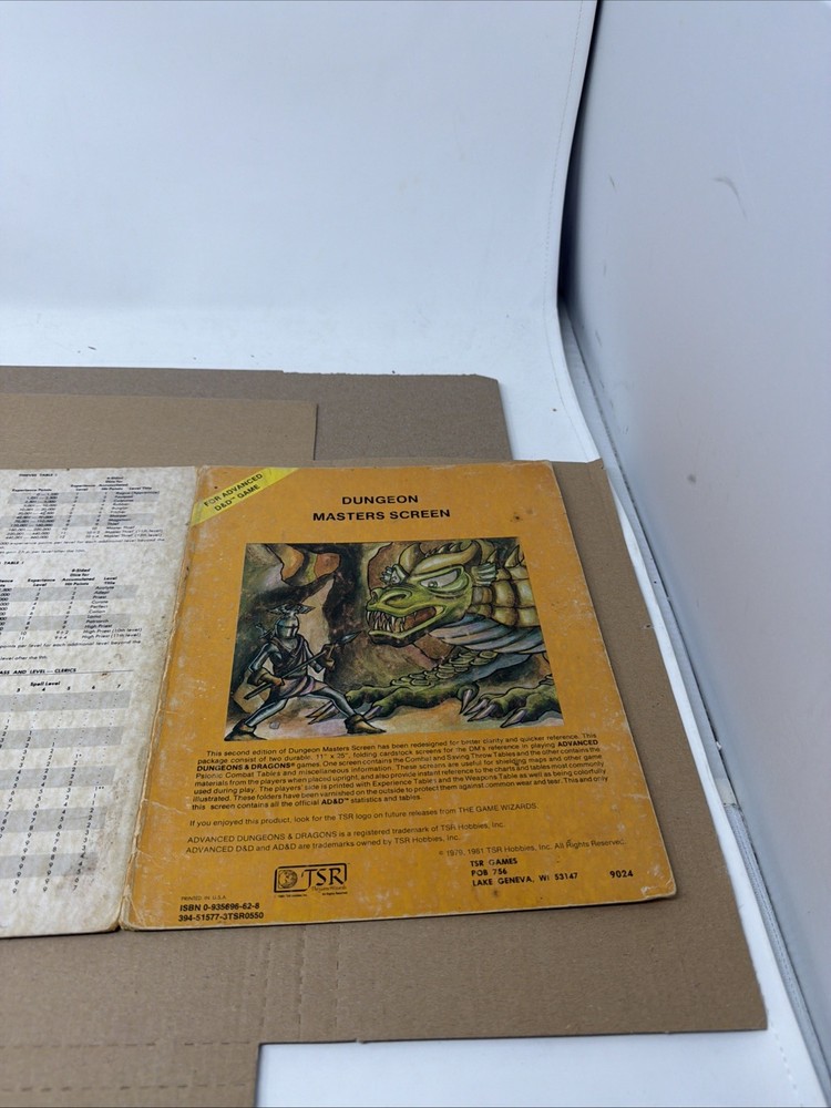 1981 TSR 9024 Dungeons & Dragons Dungeon Master Screen Tri Fold Set D&D