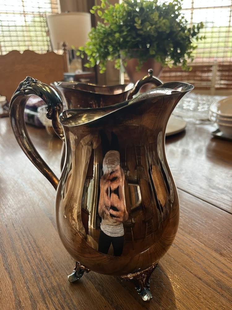 Victorian Silverplate Pitcher & Jug Set Ornate Handle Footed Design