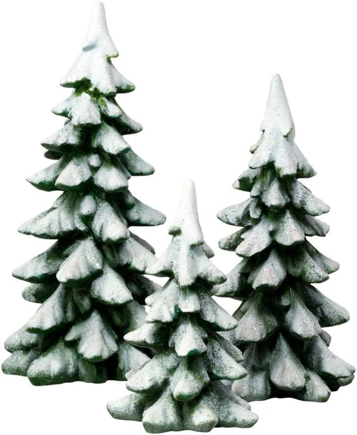 Hand Painted Winter Pines Tree Figurine, Green