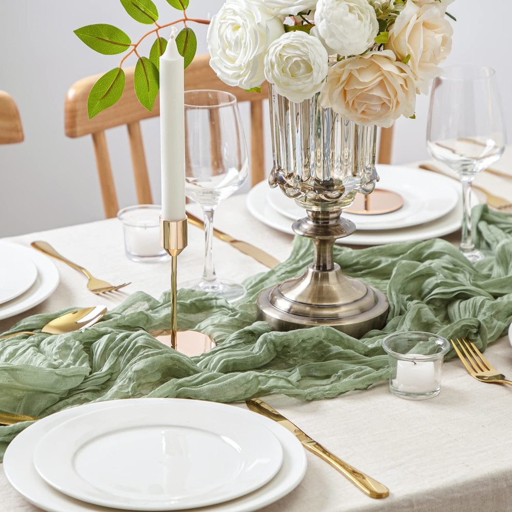 2 PCS 13Ft Table Runner for Wedding, Cotton Cheesecloth Table Runner Linen Ta...