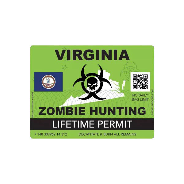 Zombie Virginia State Hunting Permit Sticker