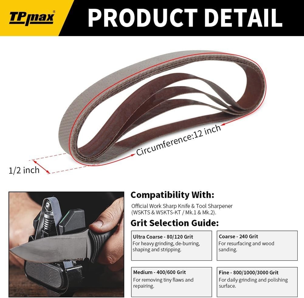 45-Piece 1/2" X 12" Knife Sharpener Sanding Belt Kit for Work Sharp Knife & Tool