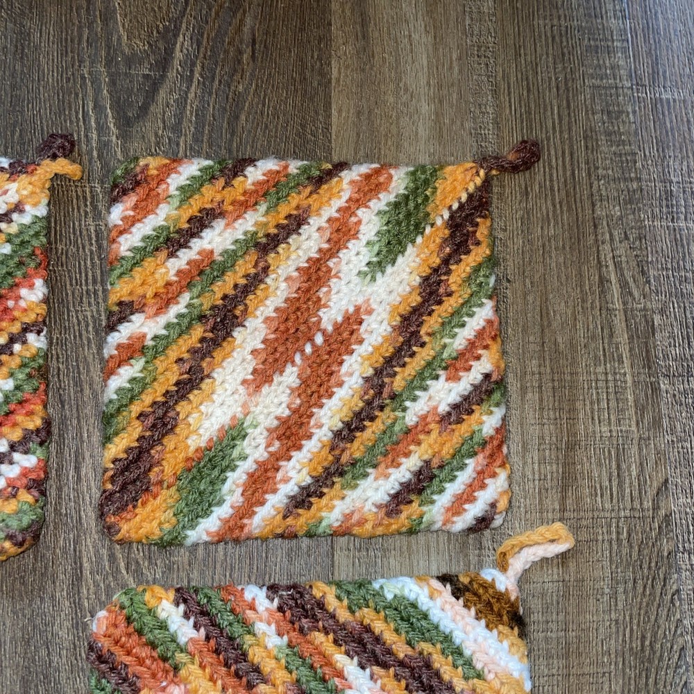3 Handmade Crocheted Pot Holders + 2 Hot Pads Multicolor