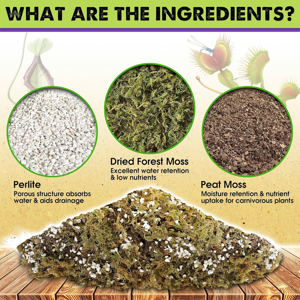 DUSPRO Carnivorous Plant Soil Mix 1.5Qt-Include Forest Moss, Peat Moss, Perlite