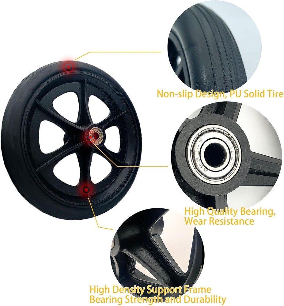 A pair of 8-Inch Solid Replacement Wheels Anti-Slip Front Wheels Rollator Wal...
