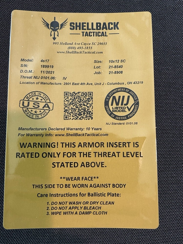 Shellback Tactical 4s17 Level 4 Ballistic Plate