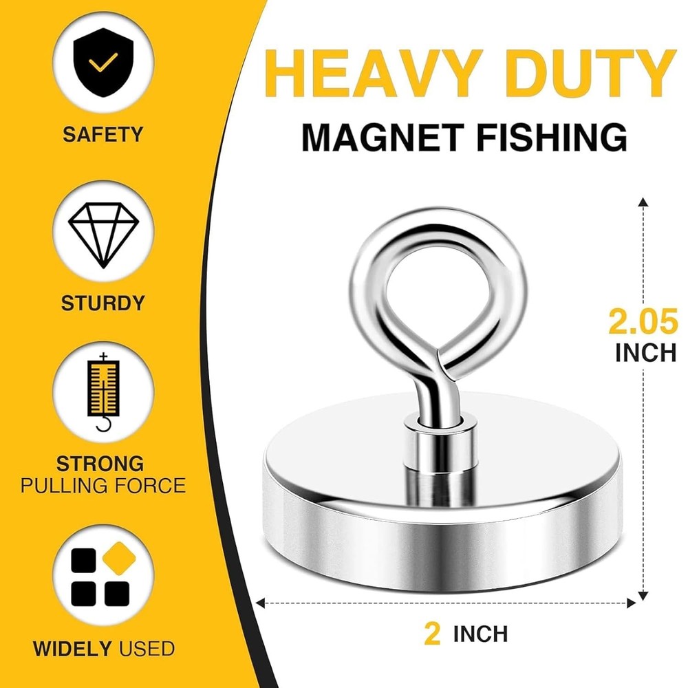 Super Strong 2 Inch Neodymium Magnet - 350 Lbs Pull Capacity for Retrieval Tasks