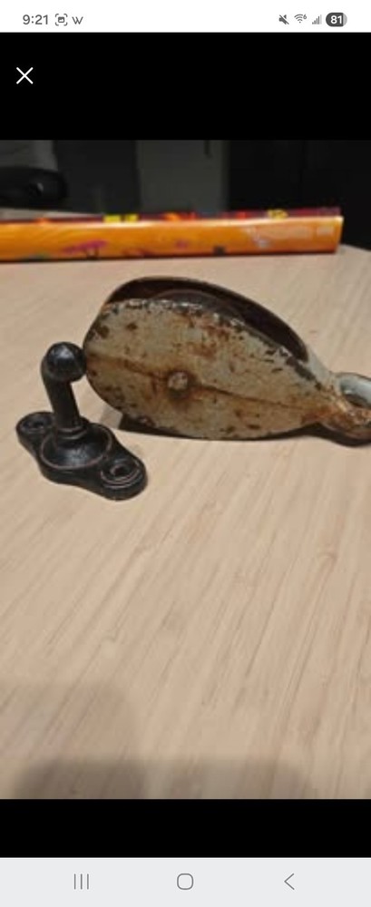 Antique Cast Iron Pulley with Wall Cast Iron Hook